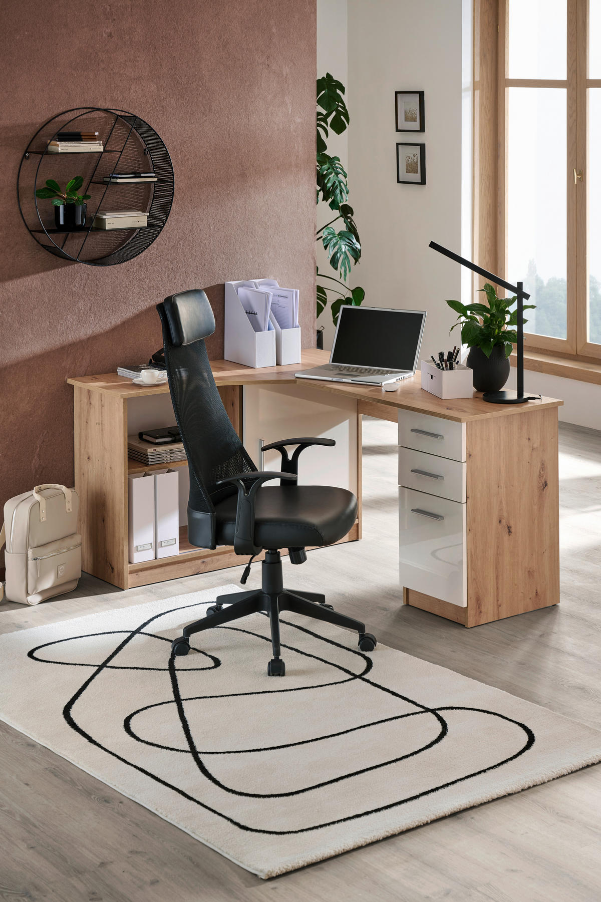 ECKSCHREIBTISCH 120/150/75 cm  in Weiß, Eichefarben  - Eichefarben/Alufarben, KONVENTIONELL, Holzwerkstoff/Kunststoff (120/150/75cm) - Venda