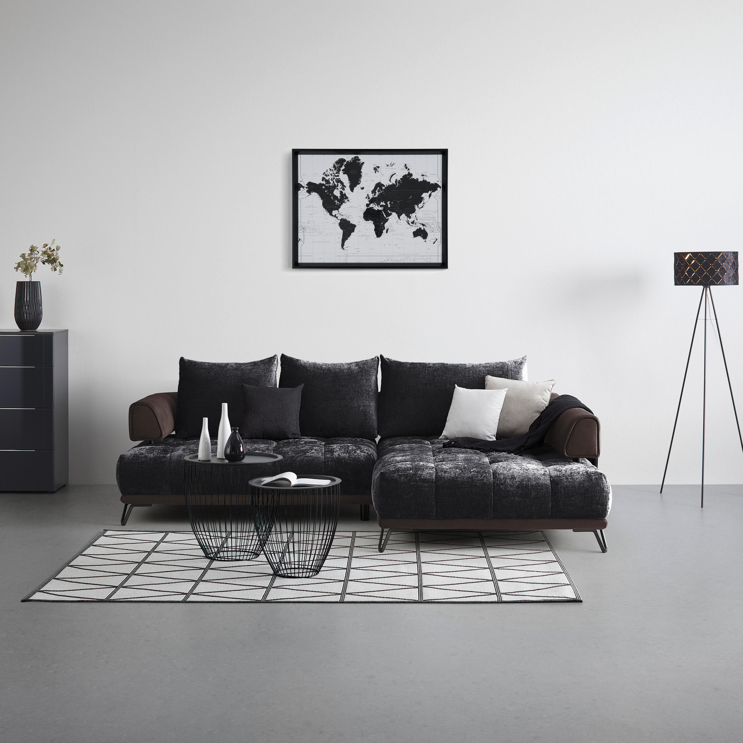 HÖRNSOFFA i antracit  - svart/antracit, Modern, metall/textil (262/67-87/184cm) - MID.YOU