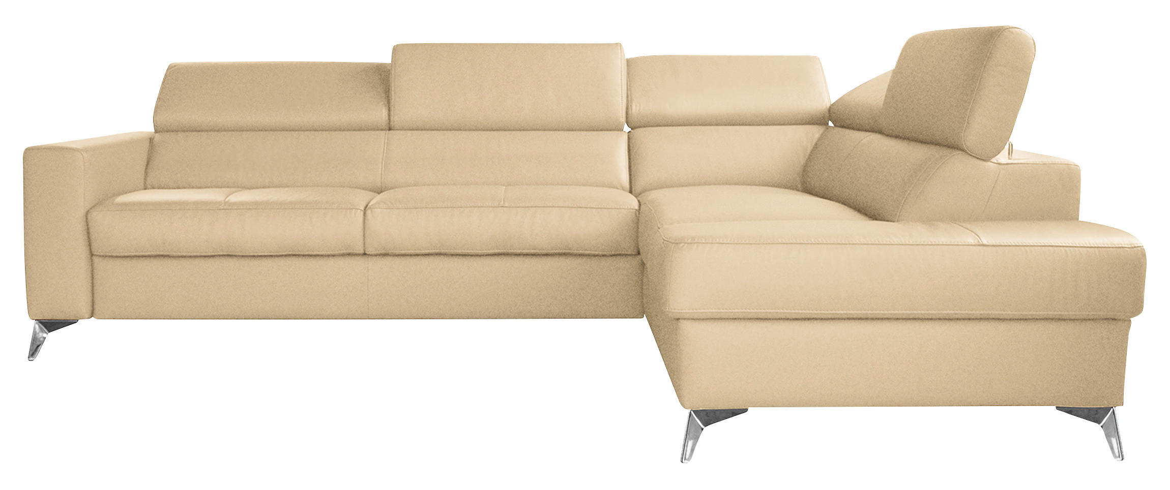 ECKSOFA MONDO Beige Echtleder Lederlook  - Chromfarben/Beige, Design, Leder/Textil (286/208cm) - Livetastic