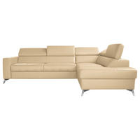 ECKSOFA Lederlook Echtleder Beige  - Chromfarben/Beige, Design, Leder/Textil (286/208cm) - Livetastic