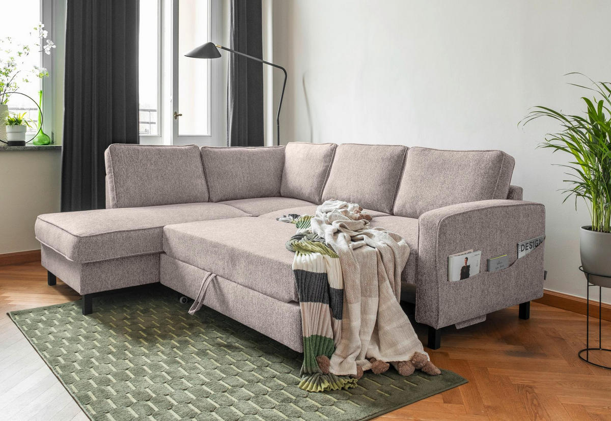 KUTNA GARNITURA tekstil  sivo-bijela   - sivo-bijela/crna, tekstil/drvo (198/233cm) - MID.YOU