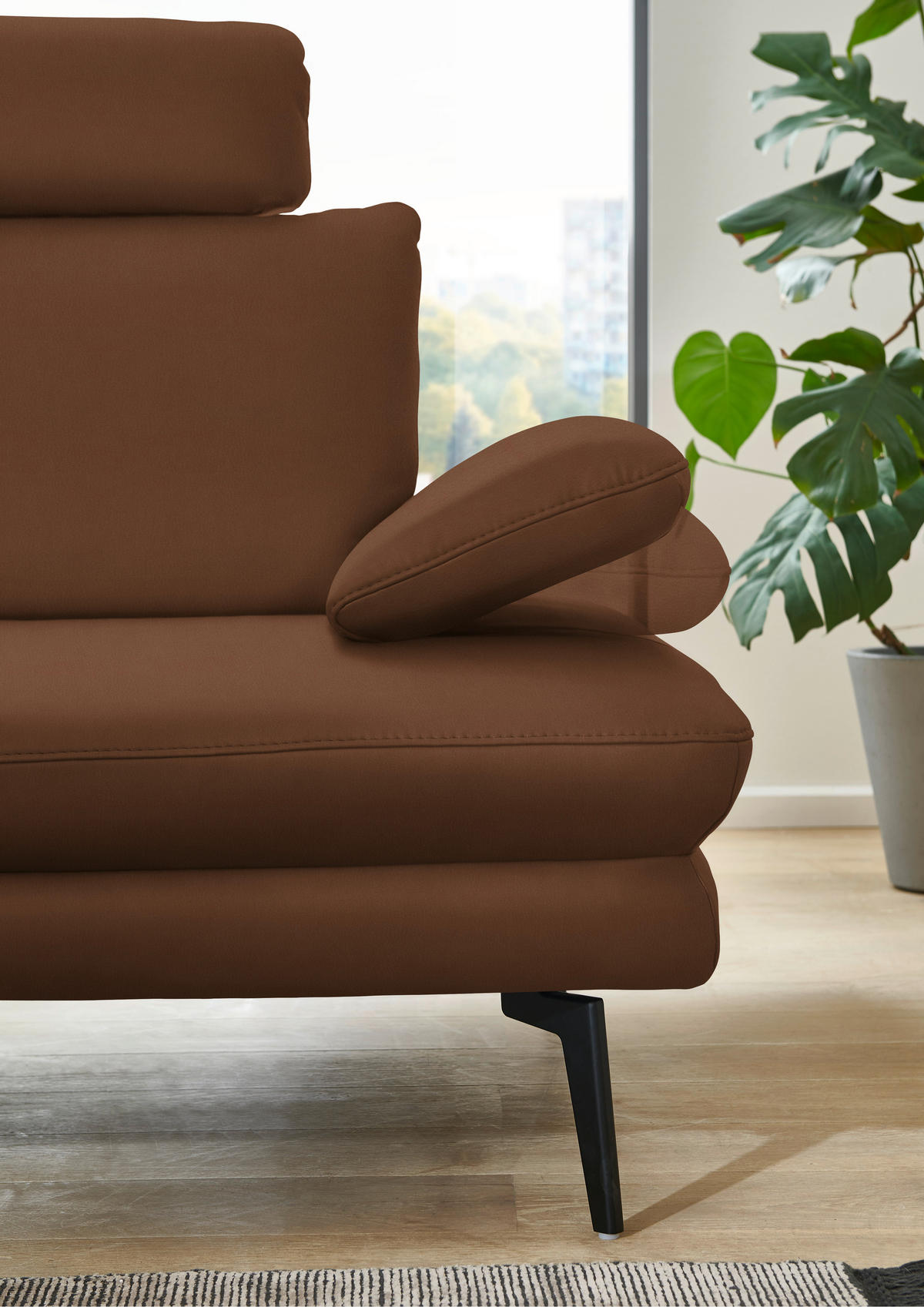 ECKSOFA in Echtleder Hellbraun  - Hellbraun/Schwarz, Design, Leder/Metall (180/310cm) - Dieter Knoll