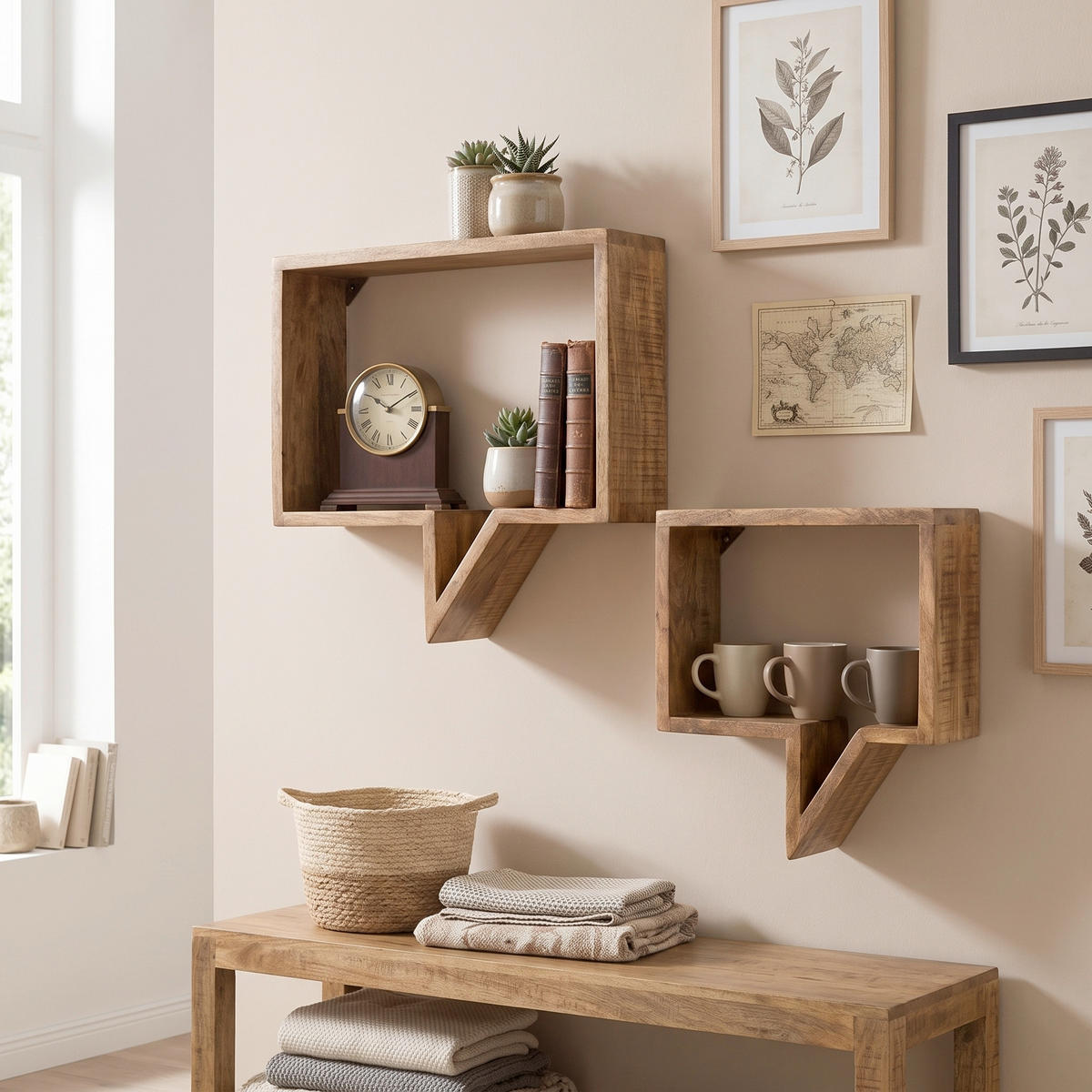 WANDREGALSET  - Naturfarben, Design, Holz (50/46/13cm) - MID.YOU