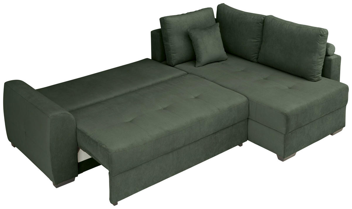ECKSOFA inkl. Funktionen Dunkelgrün Cord  - Dunkelgrün/Schwarz, Design, Kunststoff/Textil (265/182cm) - Stylife