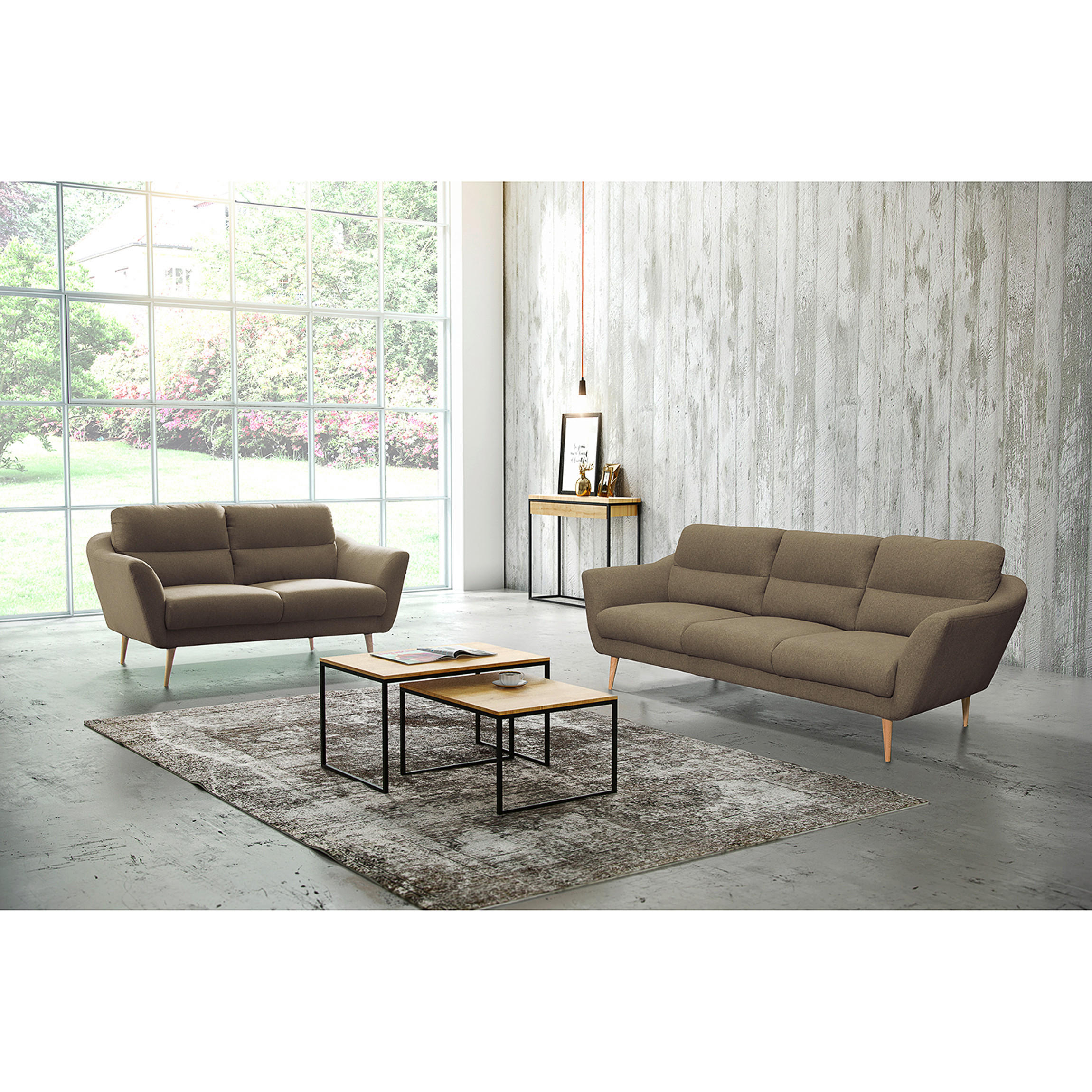 3-SITZER-SOFA Webstoff Braun  - Buchefarben/Braun, Design, Holz/Textil (209/87/88cm) - Livetastic