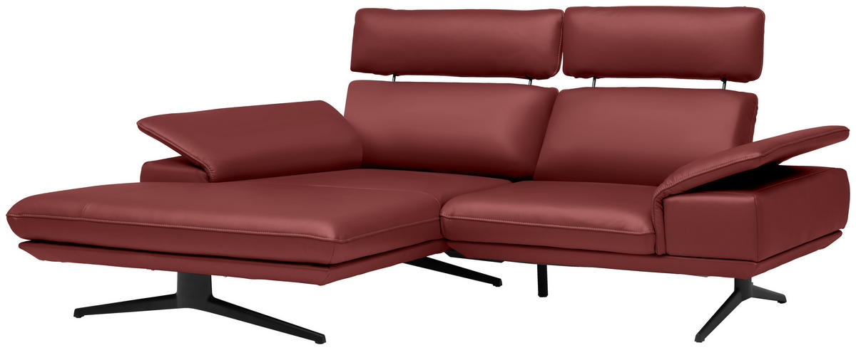 ECKSOFA in Echtleder Weinrot  - Beige/Weinrot, Design, Leder/Metall (150/242cm) - Koinor