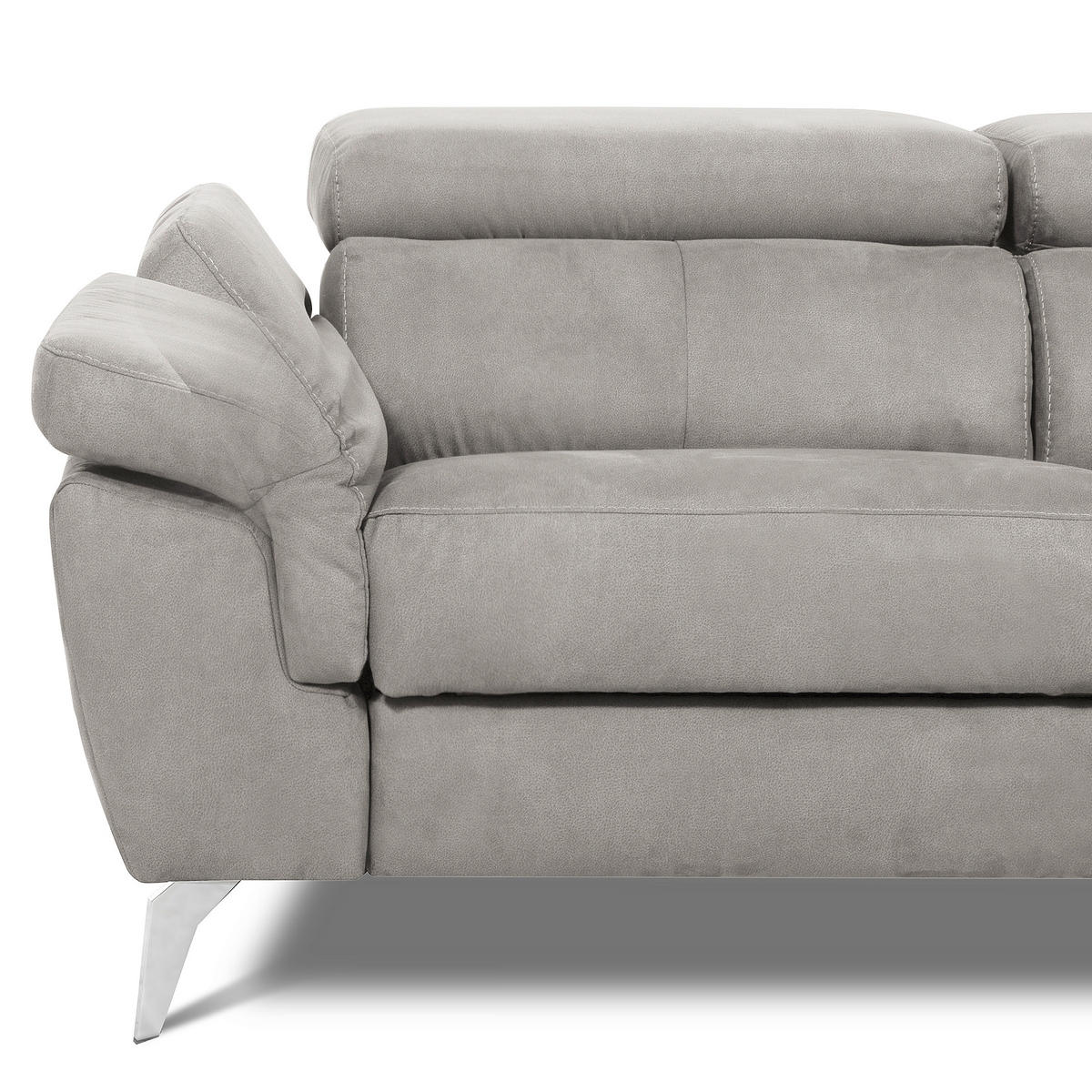 ECKSOFA SONO in Lederlook Grau Armteilverstellung, Kopfteilverstellung  265/210 cm  - Chromfarben/Grau, Design, Textil/Metall (265/210cm) - Livetastic