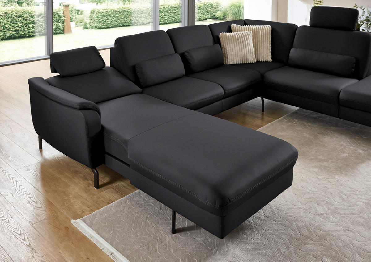 WOHNLANDSCHAFT Echtleder Anthrazit  - Anthrazit/Schwarz, Konventionell, Leder/Metall (168/306/224cm) - Beldomo Premium