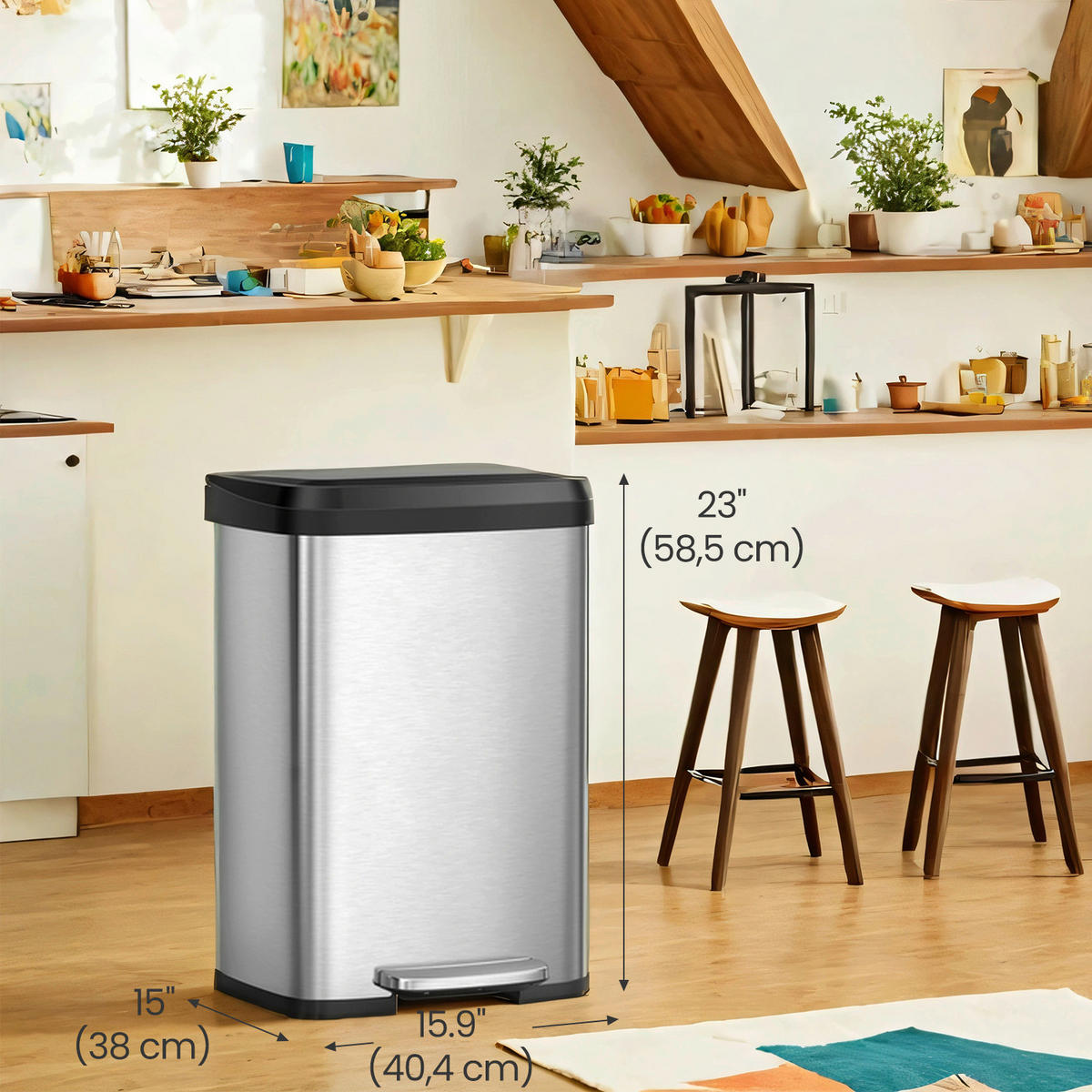 ABFALLSAMMLER 50 L  - Silberfarben/Schwarz, Basics, Kunststoff/Metall (40,4/58,5/38cm)