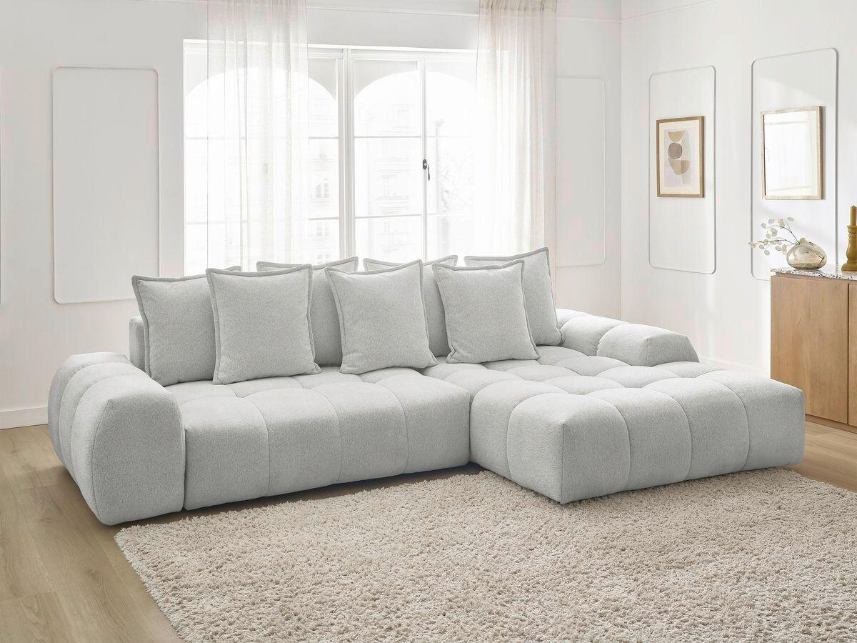 ECKSCHLAFSOFA EVEREST  mit Rücken echt, Armteil links, Armteil rechts Flachgewebe Hellgrau  - Hellgrau/Schwarz, MODERN, Kunststoff/Textil (318/180cm) - Livetastic