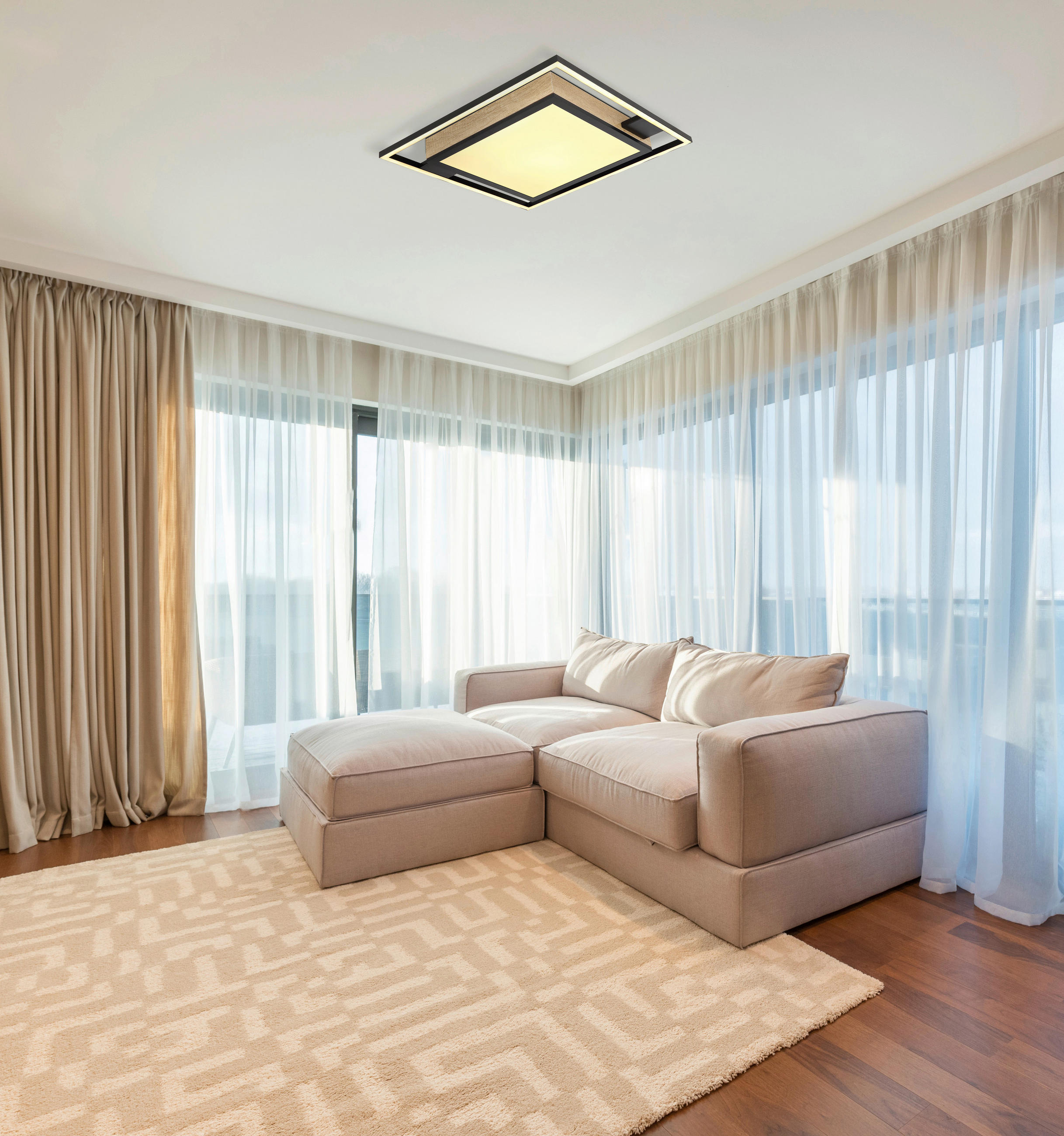 LED-DECKENLEUCHTE 40/40/6 cm   - Dunkelbraun/Opal, Design, Holzwerkstoff/Kunststoff (40/40/6cm) - Globo