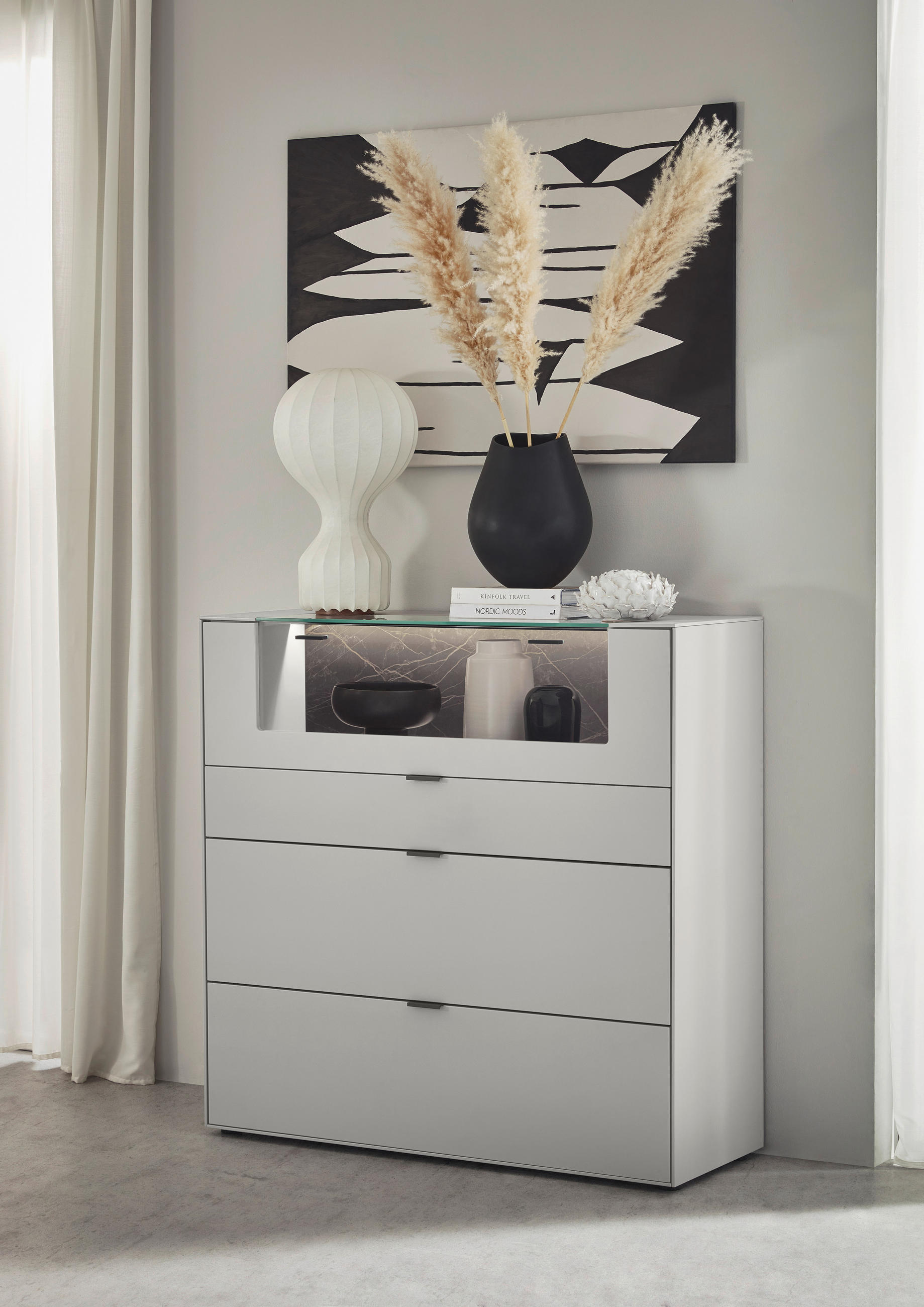 HIGHBOARD Hellgrau  121,9/121,5/45,2 cm  - Hellgrau/Schwarz, Design, Glas/Keramik (121,9/121,5/45,2cm) - Dieter Knoll
