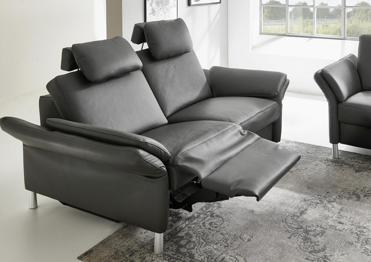 3-SITZER-SOFA Echtleder Anthrazit  - Anthrazit/Alufarben, Design, Leder/Metall (190/82/99cm) - Dieter Knoll