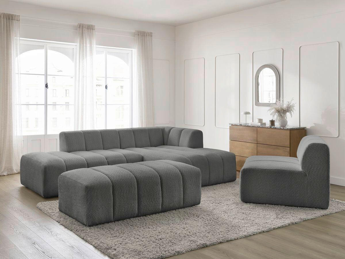 ECKSOFA Ottomane rechts  ANNECY Dunkelgrau Bouclé  - Dunkelgrau/Schwarz, MODERN, Kunststoff/Textil (262/170cm)