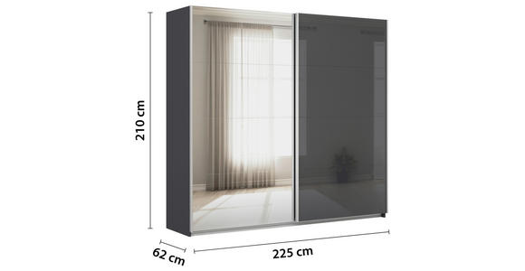 SCHWEBETÜRENSCHRANK  in Grau  - Alufarben/Grau, KONVENTIONELL, Glas/Holzwerkstoff (225/210/62cm) - Xora