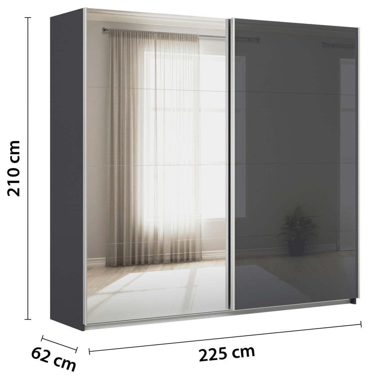 SCHWEBETÜRENSCHRANK  in Grau  - Alufarben/Grau, KONVENTIONELL, Glas/Holzwerkstoff (225/210/62cm) - Xora