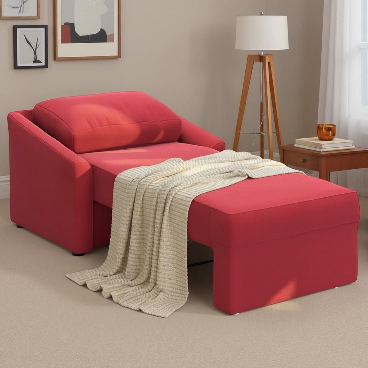 SCHLAFSESSEL RELAX BOX Mikrofaser Rot    - Beige/Rot, Basics, Kunststoff/Textil (108/86/96cm) - MID.YOU