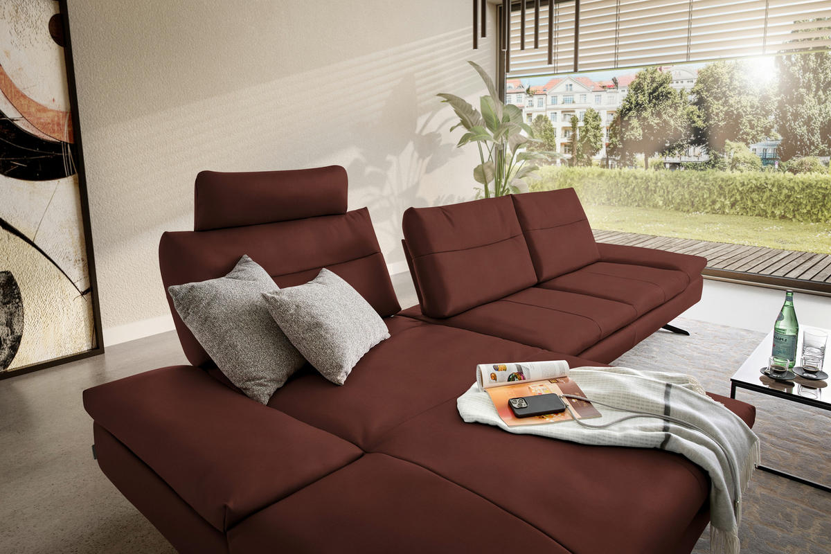 ECKSOFA in Echtleder Schlammfarben  - Schlammfarben/Schwarz, Modern, Leder/Metall (158/342cm) - Chilliano