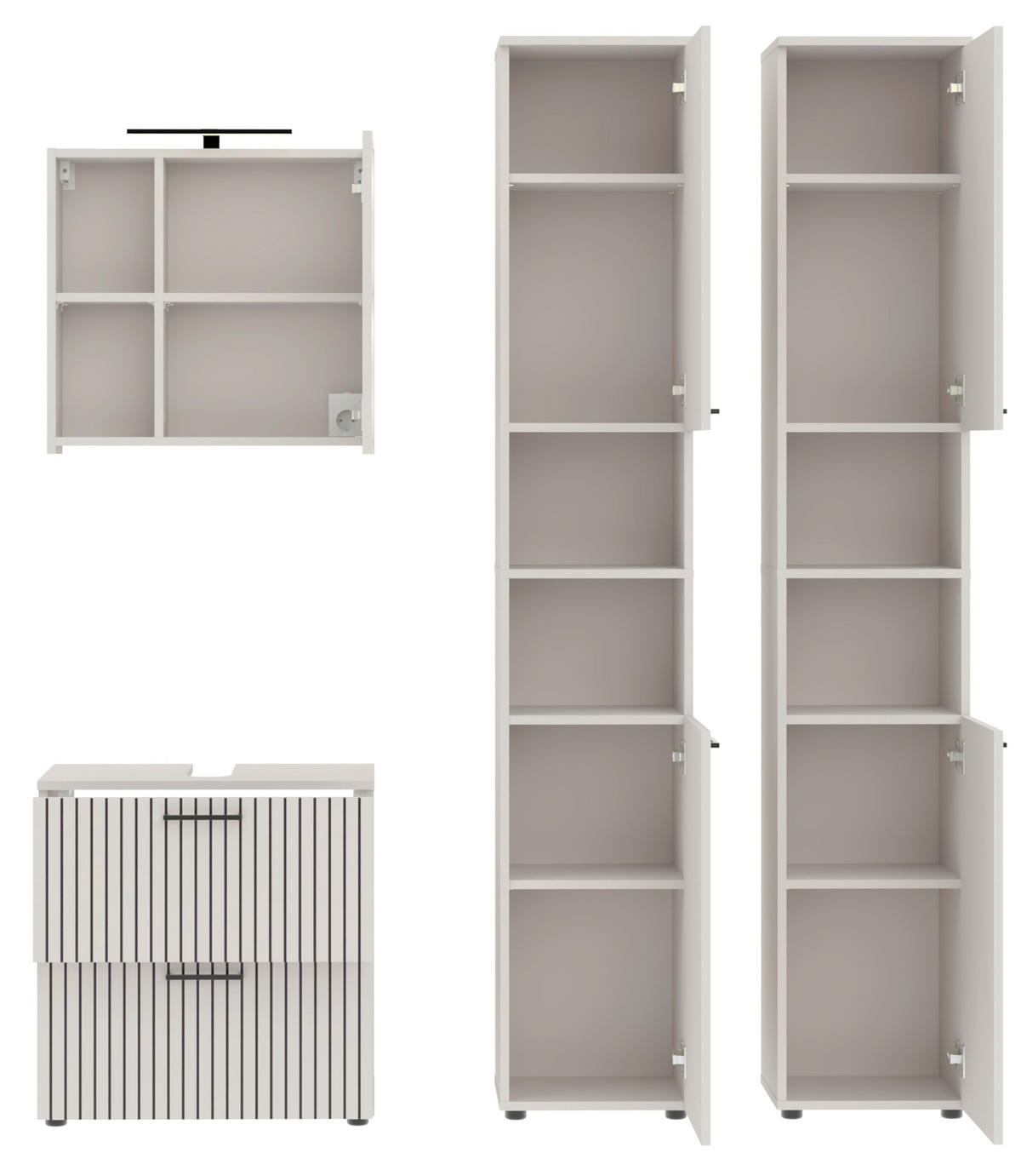 BADEZIMMER 4-teilig  in 160 cm  - Kaschmir/Schwarz, Trend, Glas/Holzwerkstoff (160cm) - Respekta