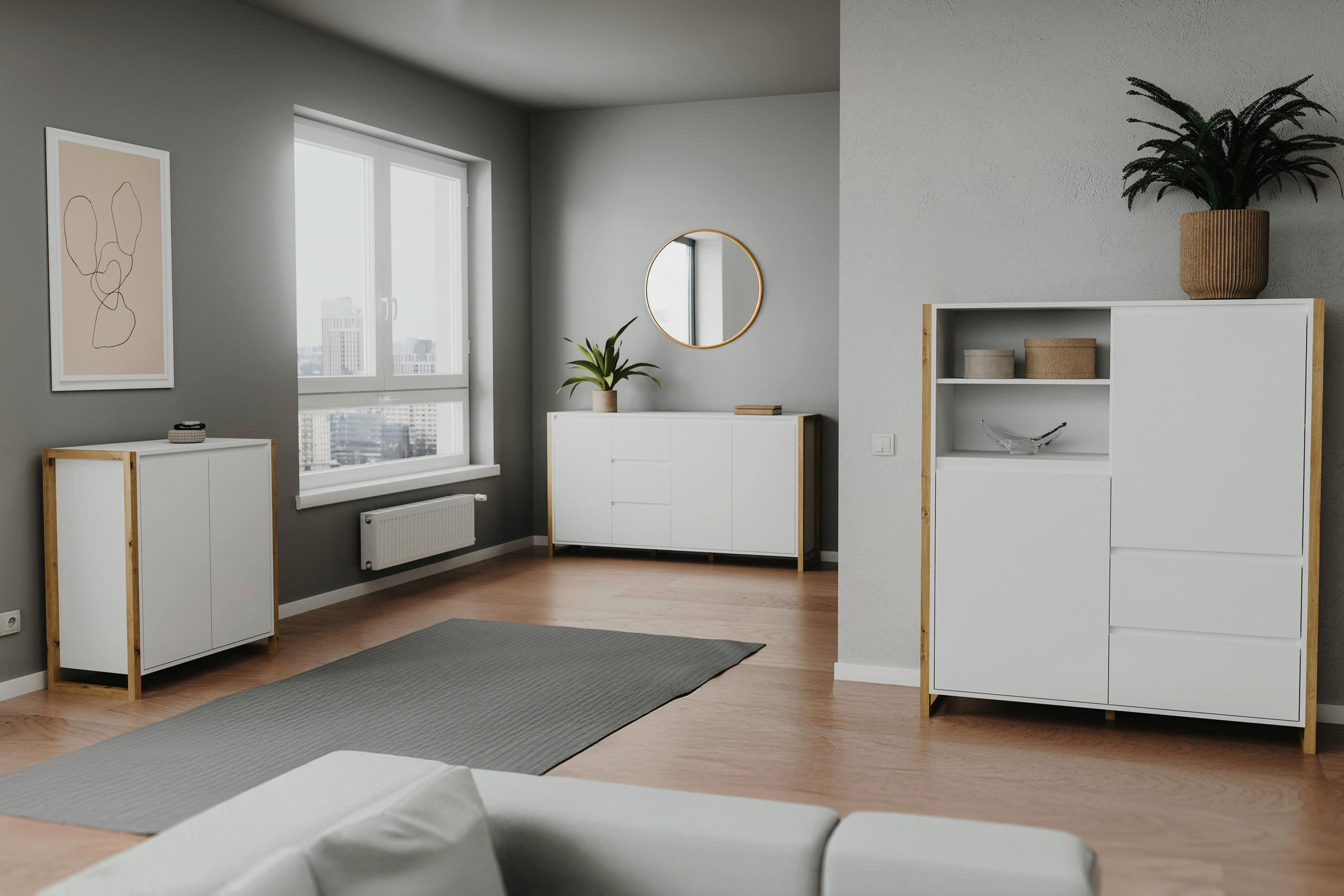HIGHBOARD  in 120/139/40 cm  - Weiss/Eiche Artisan, Design, Holzwerkstoff (120/139/40cm) - MID.YOU