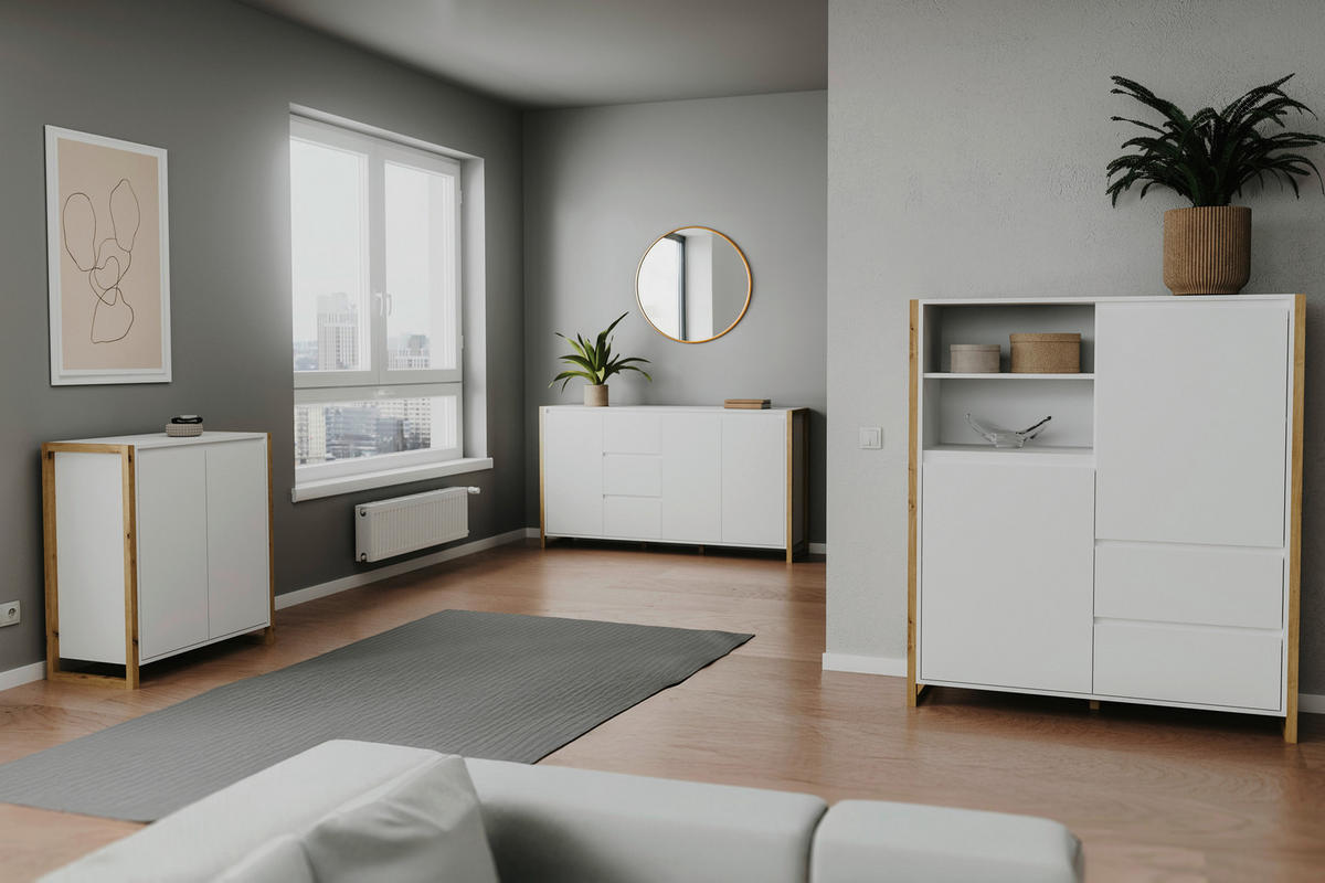 HIGHBOARD  in 120/139/40 cm  - Weiß/Eiche Artisan, Design, Holzwerkstoff (120/139/40cm) - MID.YOU