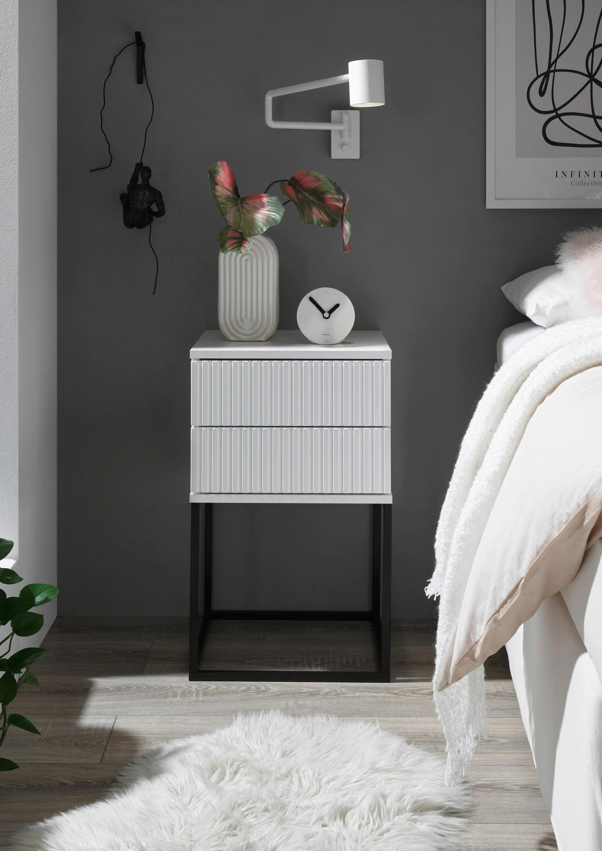 NOĆNI ORMARIĆ bijela, crna   - bijela/crna, Moderno, drvni materijal/metal (40/65/38,5cm) - Livetastic