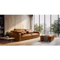 3-SITZER-SOFA  in Echtleder Cognac   - Cognac/Beige, Design, Leder/Kunststoff (300/85/123cm) - Livetastic