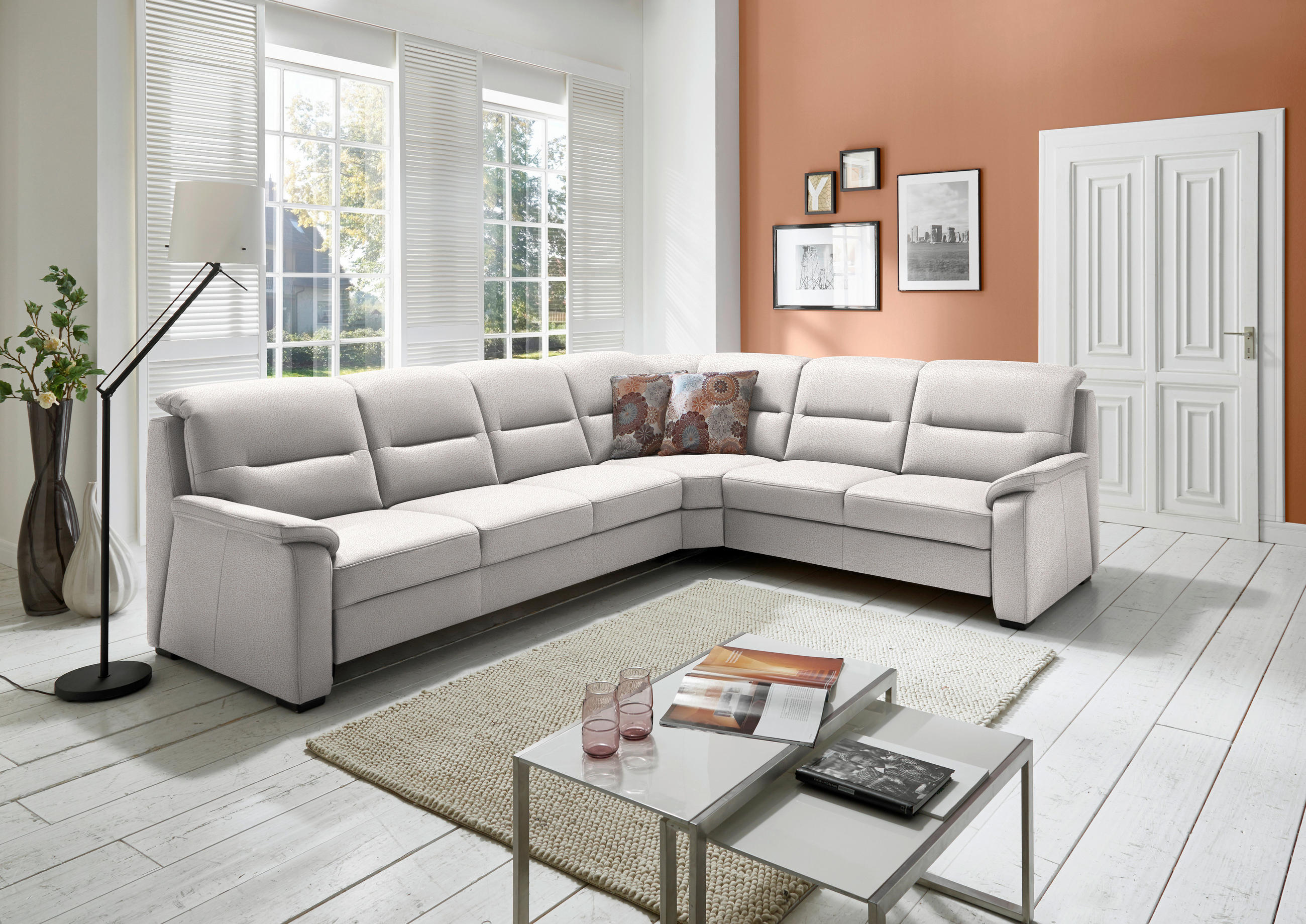 ECKSOFA in Mikrofaser Hellgrau  - Hellgrau/Schwarz, Konventionell, Holz/Textil (303/245cm) - Beldomo Comfort