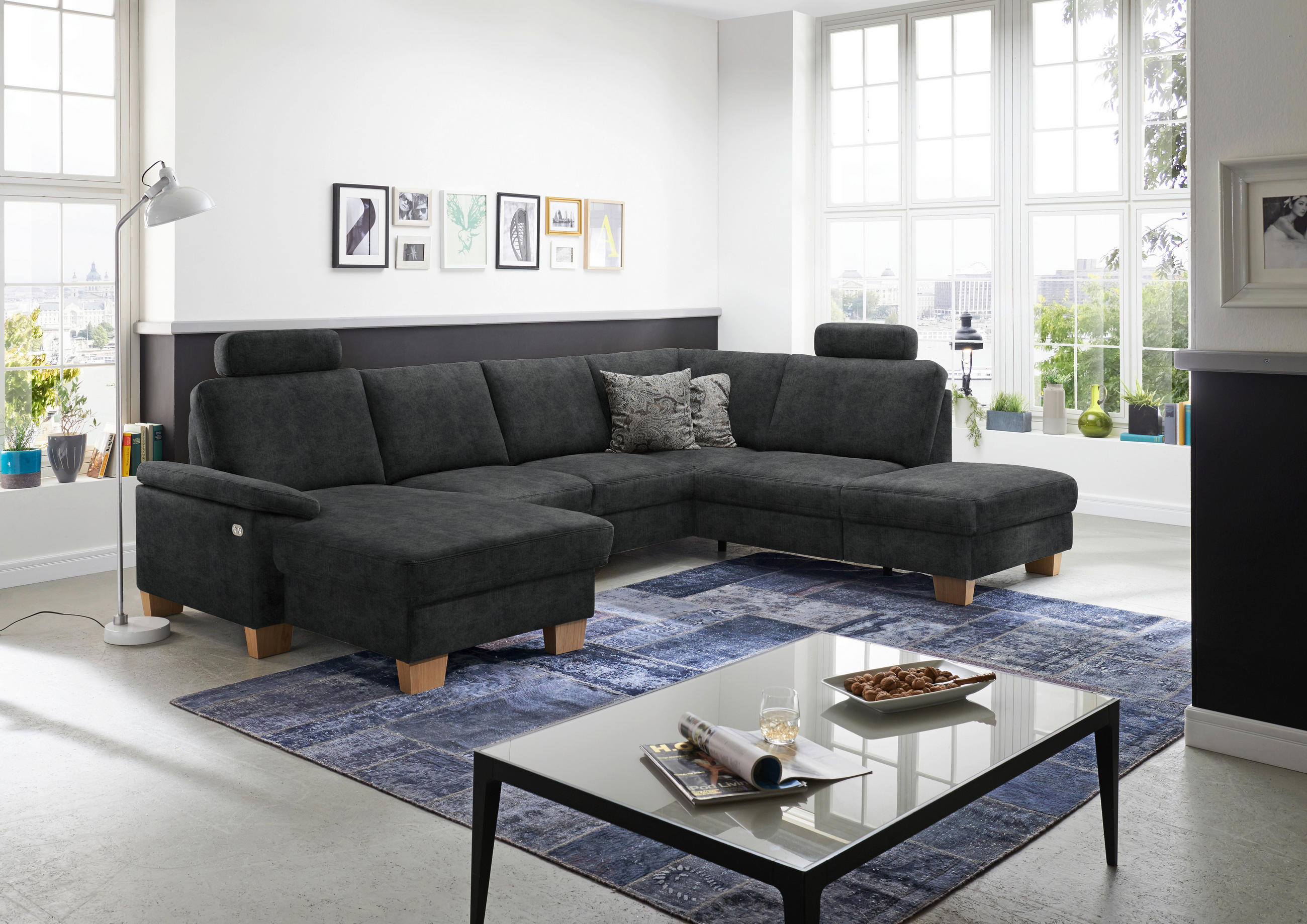 WOHNLANDSCHAFT in Velours Anthrazit  - Eichefarben/Anthrazit, Konventionell, Holz/Textil (167/316/235cm) - Beldomo System