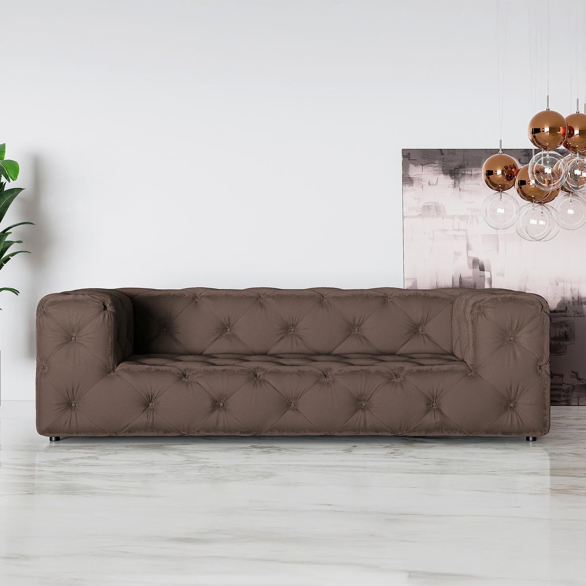 3-SITZER-SOFA Samt Braun  - Schwarz/Braun, Design, Kunststoff/Textil (230/71/100cm) - P & B