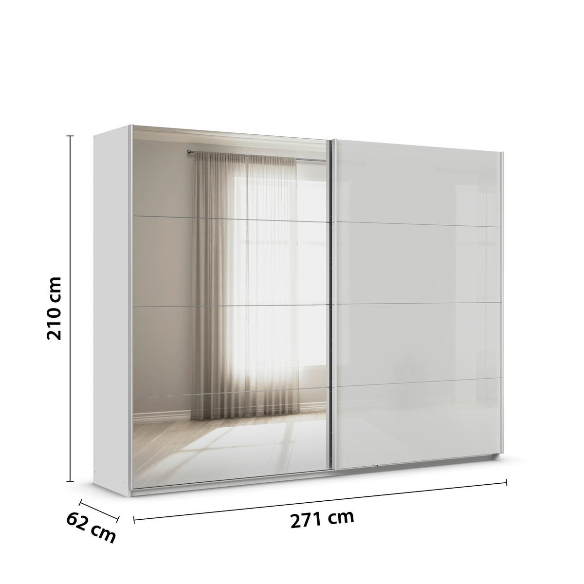 SCHWEBETÜRENSCHRANK  in Seidengrau  - Seidengrau/Alufarben, KONVENTIONELL, Glas/Holzwerkstoff (271/210/62cm) - Xora