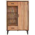 HIGHBOARD Akazie Hartholz Grau, Schwarz, Akaziefarben Beleuchtung, Einlegeböden  - Schwarz/Grau, Design, Glas/Holz (88/137/40cm) - Carryhome