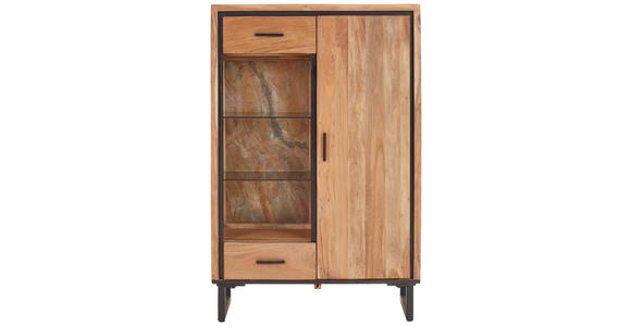 HIGHBOARD Akazie Hartholz Grau, Schwarz, Akaziefarben Beleuchtung, Einlegeböden  - Schwarz/Grau, Design, Glas/Holz (88/137/40cm) - Carryhome