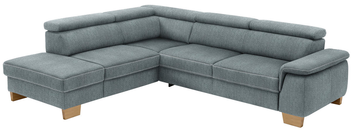 ECKSOFA in Mikrofaser Blaugrau  - Eichefarben/Beige, Natur, Holz/Textil (226/273cm) - Beldomo System