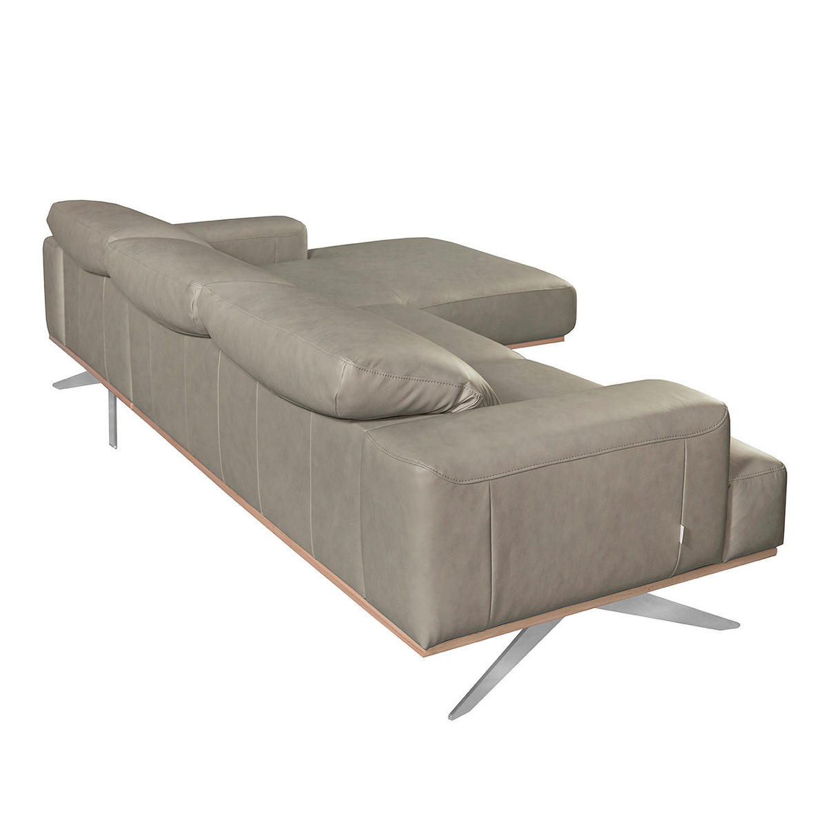 ECKSOFA Grau Echtleder Rücken echt, Kopfteilverstellung  - Chromfarben/Grau, Design, Leder/Metall (295/187cm) - Livetastic