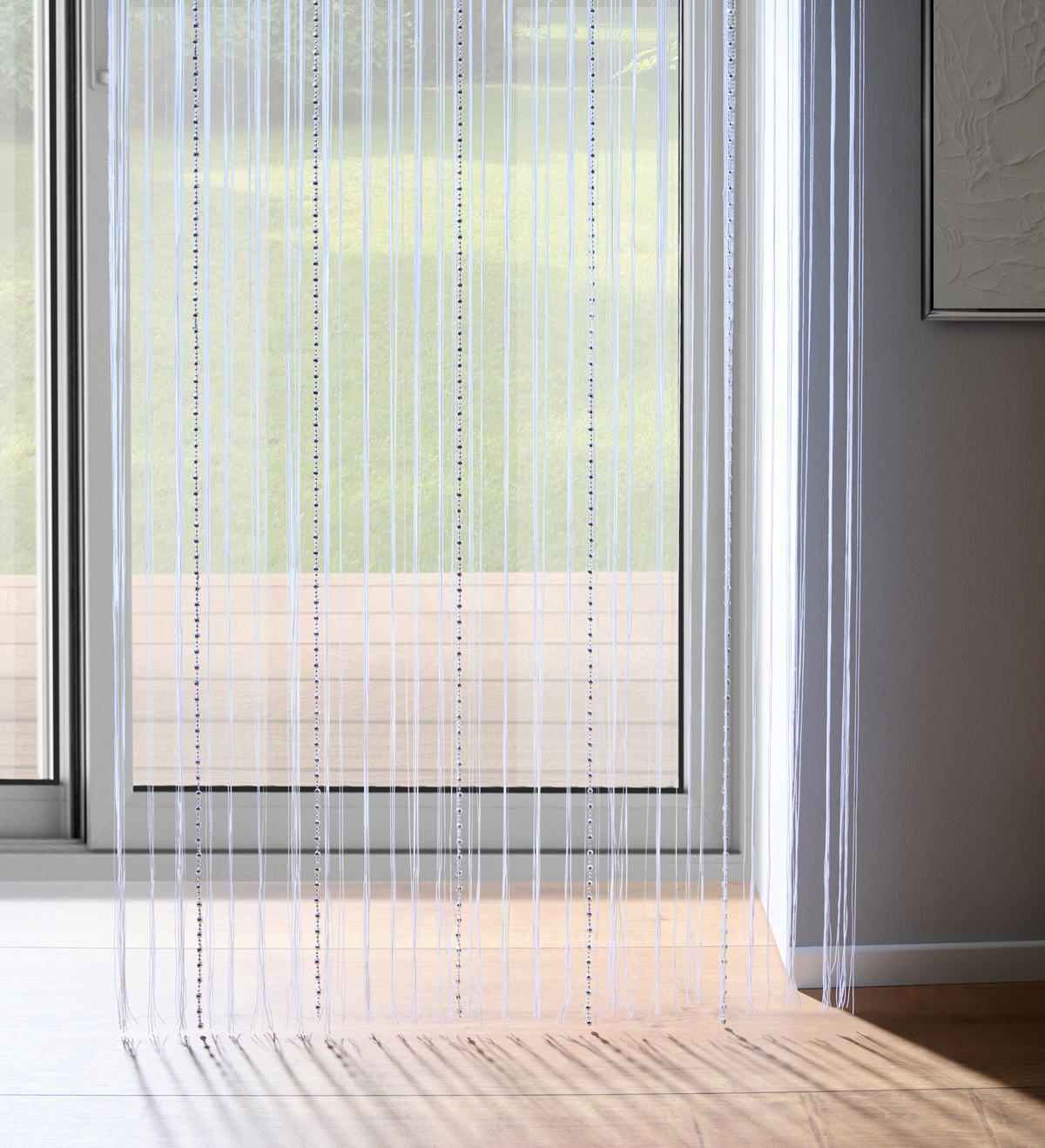 NITKOVÝ ZÁVES, strieborná, biela, 90/245 cm - biela/strieborná, Basics, textil (90/245cm) - Boxxx