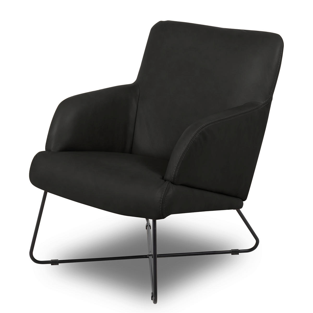 SESSEL in Echtleder Schwarz  - Schwarz, Design, Leder/Metall (67/87/74cm) - Livetastic