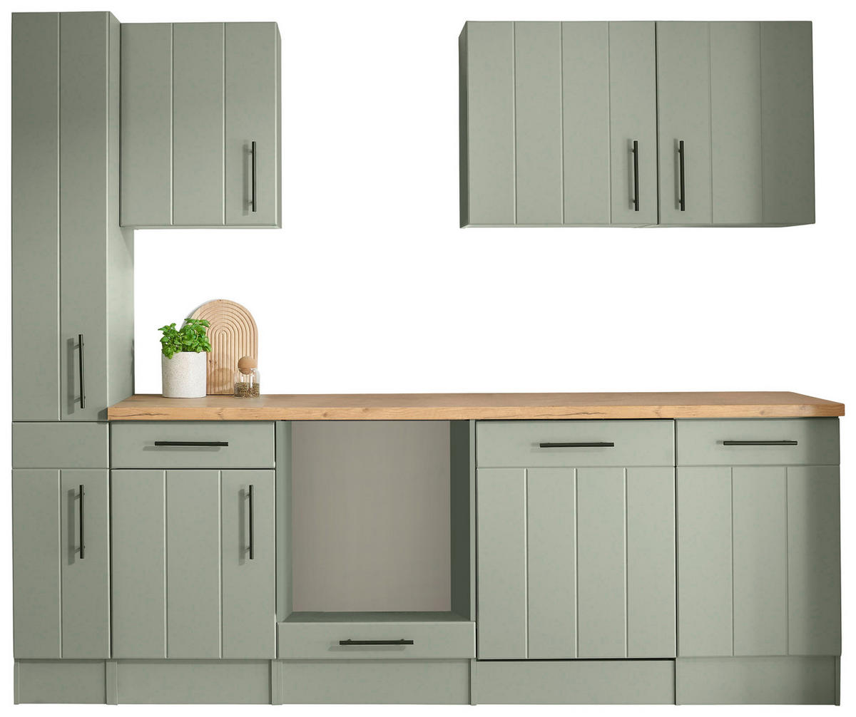 KÜCHENLEERBLOCK 250 cm   in Wildeiche, Schilfgrün  - Schilfgrün/Wildeiche, Trend, Holzwerkstoff/Metall (250cm) - Respekta