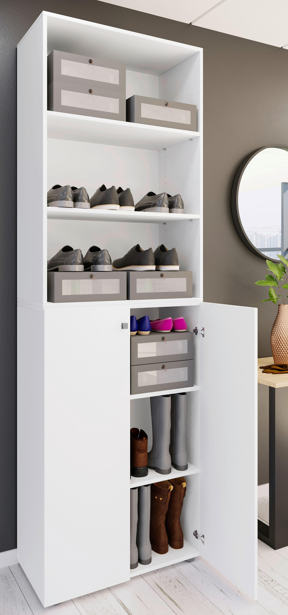 SCHUHSCHRANK Lona  in 70/220/40 cm  - Weiss/Silberfarben, Design, Holzwerkstoff/Kunststoff (70/220/40cm) - MID.YOU