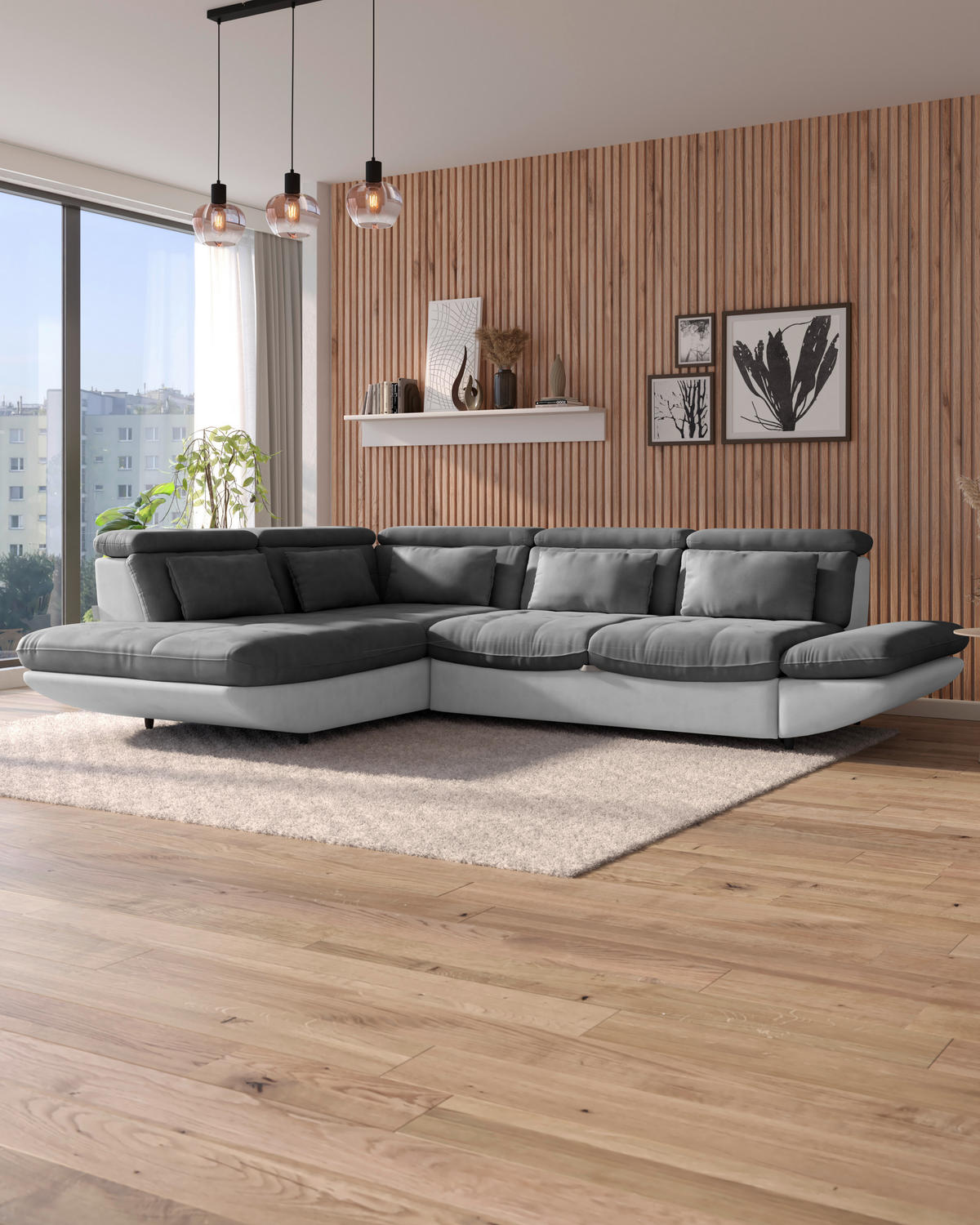 WOHNLANDSCHAFT Hellgrau, Dunkelgrau Webstoff  - Dunkelgrau/Hellgrau, MODERN, Kunststoff/Textil (233/311cm) - MID.YOU