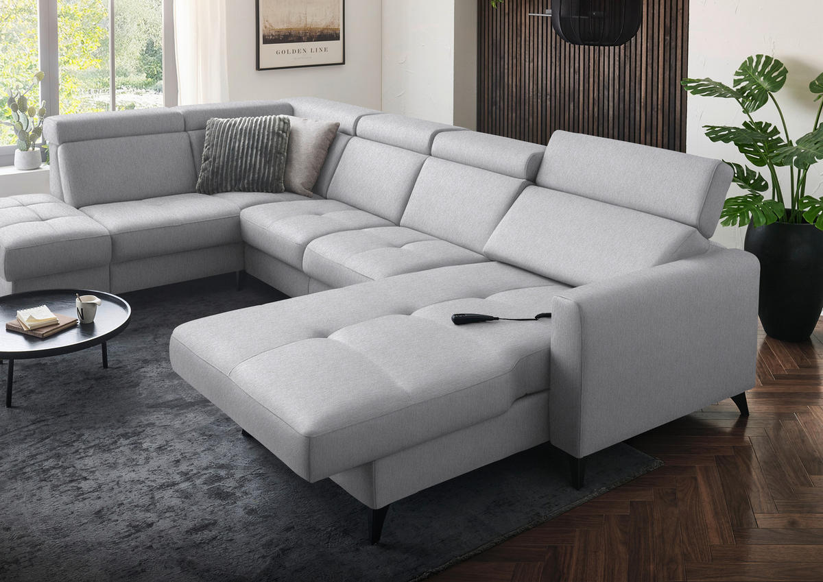 WOHNLANDSCHAFT Flachgewebe Silberfarben  - Silberfarben/Schwarz, Konventionell, Textil/Metall (215/333/174cm) - Beldomo System