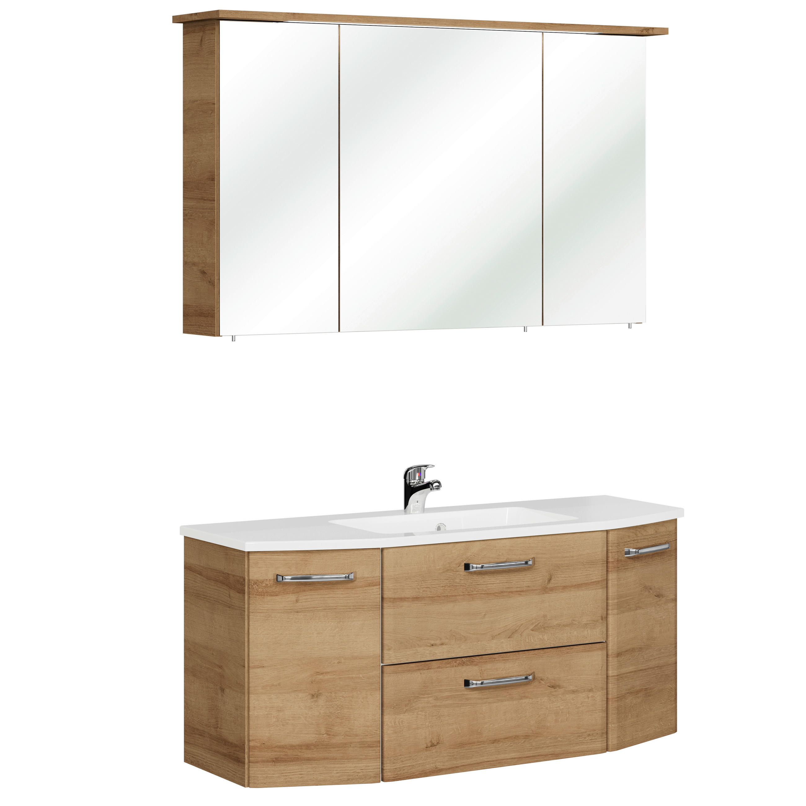 BADEZIMMER 3-teilig  in 115 cm  - Chromfarben/Eichefarben, KONVENTIONELL, Holzwerkstoff/Stein (115cm) - Pelipal