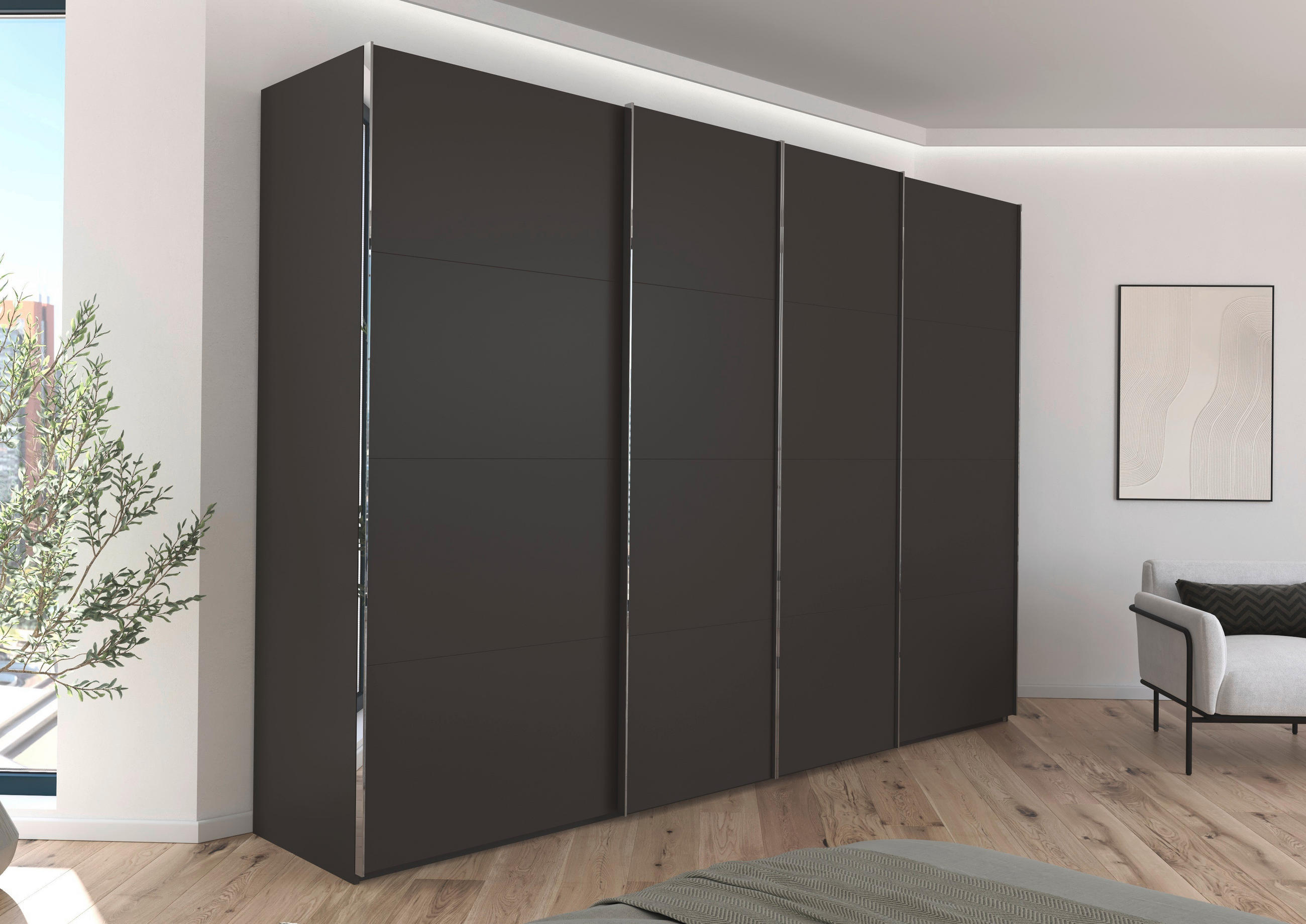 SCHWEBETÜRENSCHRANK 316/235/68 cm 4-türig Graphitfarben  - Chromfarben/Graphitfarben, Design, Holzwerkstoff/Metall (316/235/68cm) - Novel