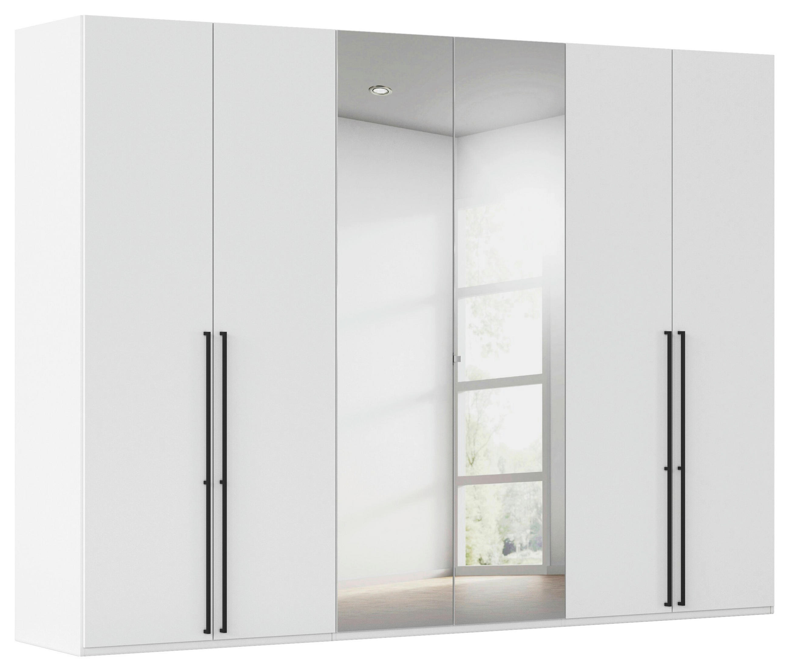 DREHTÜRENSCHRANK 301/223/61 cm,  in Weiß, 6-türig  - Chromfarben/Schwarz, Basics, Glas/Holzwerkstoff (301/223/61cm) - Novel