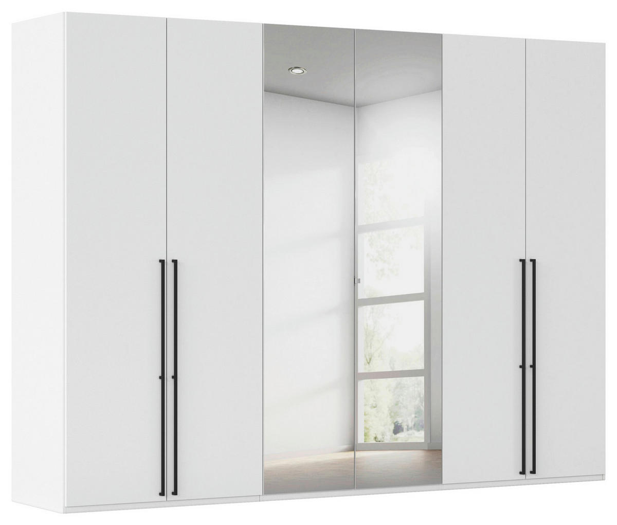 DREHTÜRENSCHRANK 301/223/61 cm,  in Weiß, 6-türig  - Chromfarben/Schwarz, Basics, Glas/Holzwerkstoff (301/223/61cm) - Novel