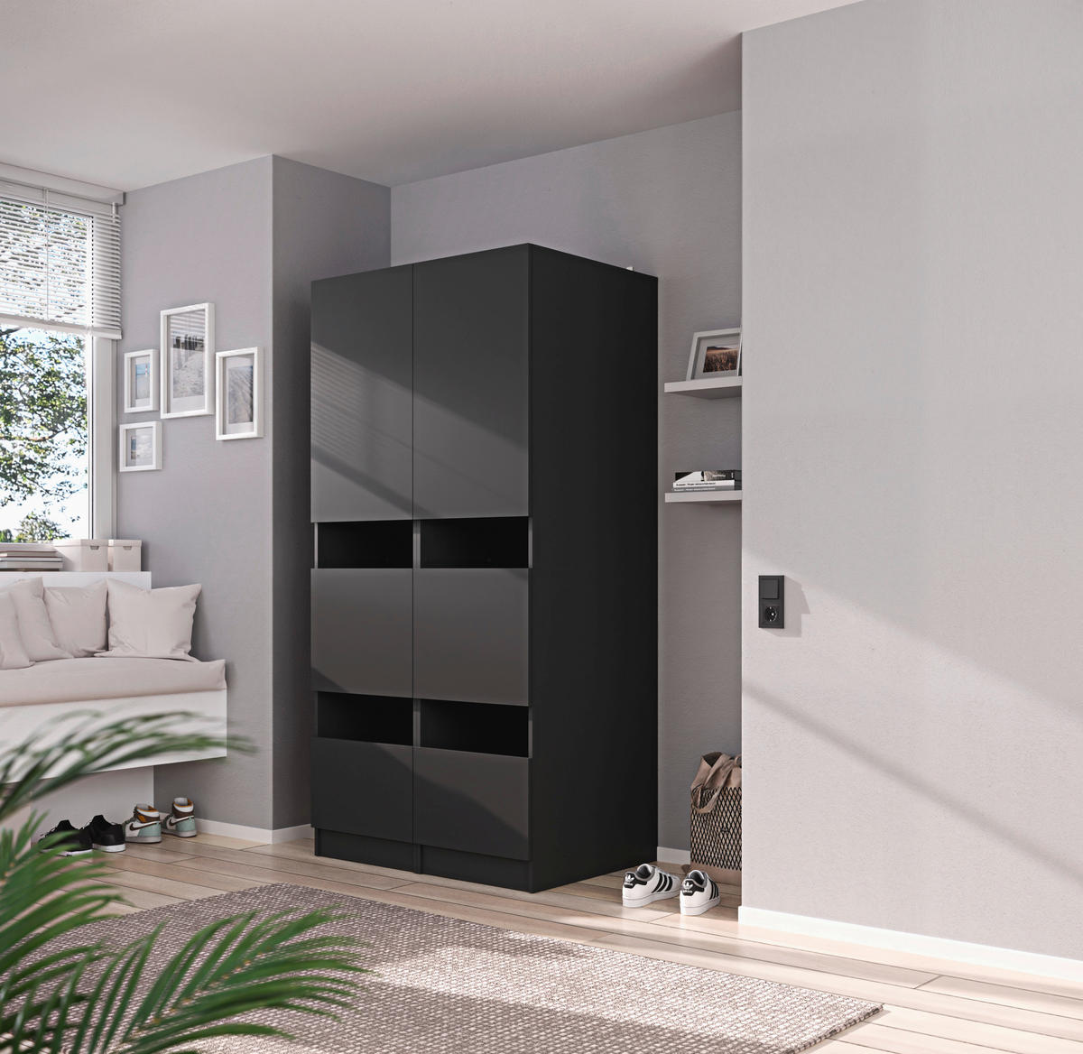 MEHRZWECKSCHRANK 50/200/68 cm  in Anthrazit  - Anthrazit/Schwarz, Design, Holzwerkstoff/Metall (50/200/68cm) - Milino