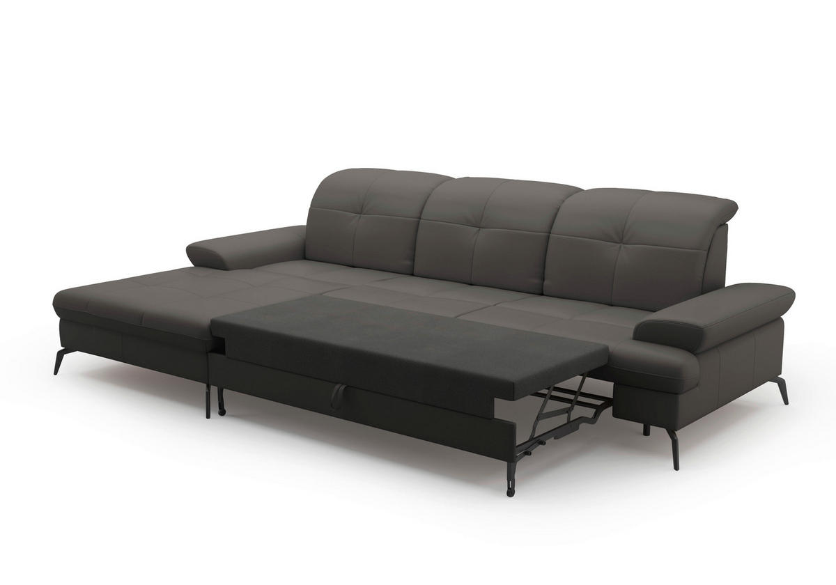 ECKSOFA in Vliesstoff Kombination Echtleder/Stoff Mokka  - Schwarz/Mokka, Konventionell, Leder/Textil (185/279cm) - Sit & More