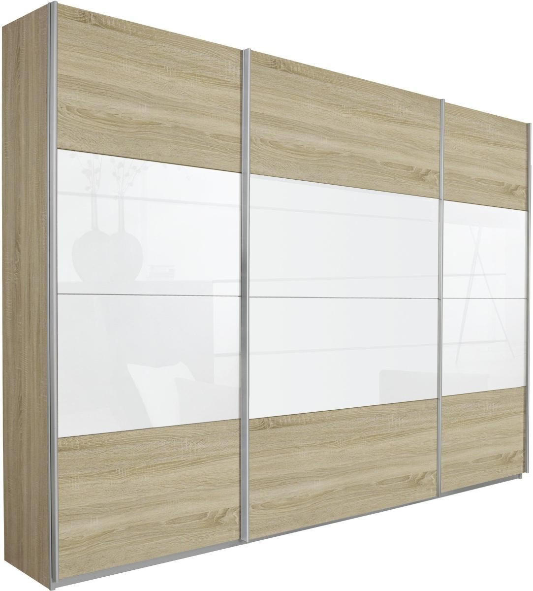 SCHWEBETÜRENSCHRANK  in Weiß, Sonoma Eiche  - Alufarben/Weiß, KONVENTIONELL, Glas/Holzwerkstoff (315/229/62cm) - Xora
