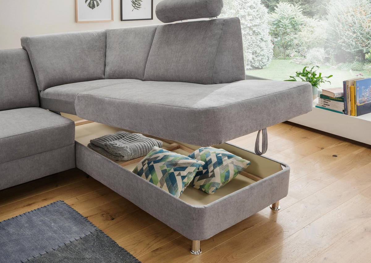 SEDEŽNA GARNITURA, šenilja modra  - barve kroma/modra, Design, umetna masa/tekstil (198/301/165cm) - Xora