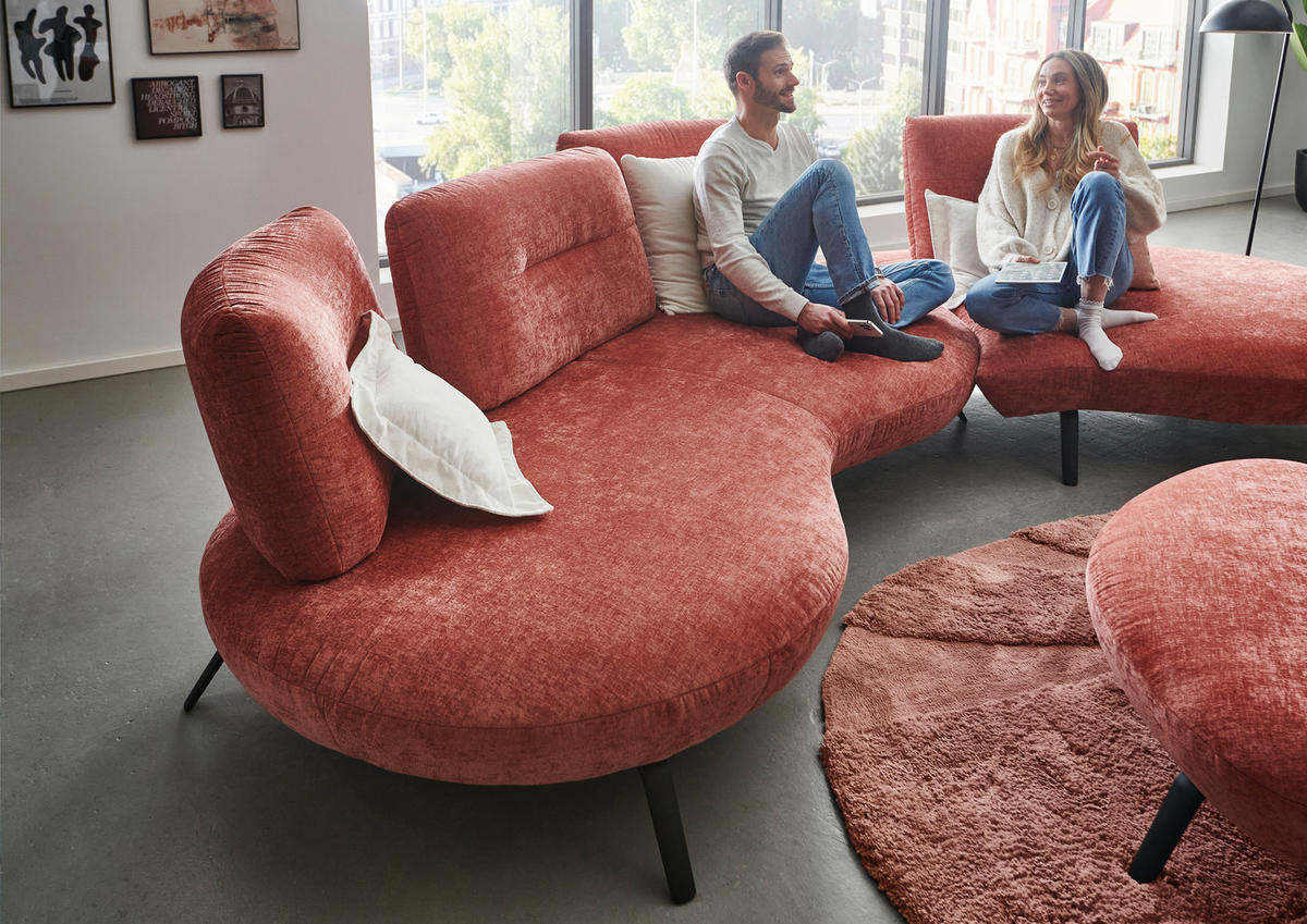 BIGSOFA Flachgewebe Rot  - Rot/Schwarz, Design, Textil/Metall (456/93/138cm) - Moderano
